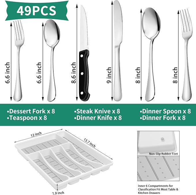 49PCS Silverware Set with Organizer, Stainless Steel Flatware Drawer Cutlery Set - Image 2