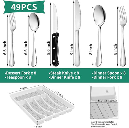 49PCS Silverware Set with Organizer, Stainless Steel Flatware Drawer Cutlery Set - Image 2