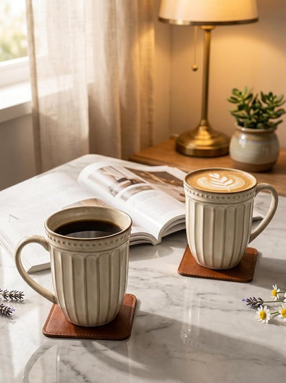 HASENSE Textured Coffee Mugs Set of 4, 16 Oz Ribbed Ceramic Cups - Image 9