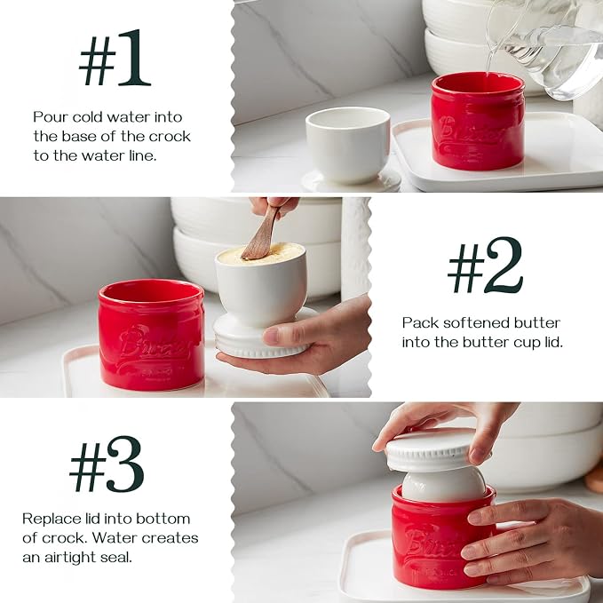 DOWAN Butter Dish for Christmas, Porcelain Butter Keeper Crock, French Butter - Image 3