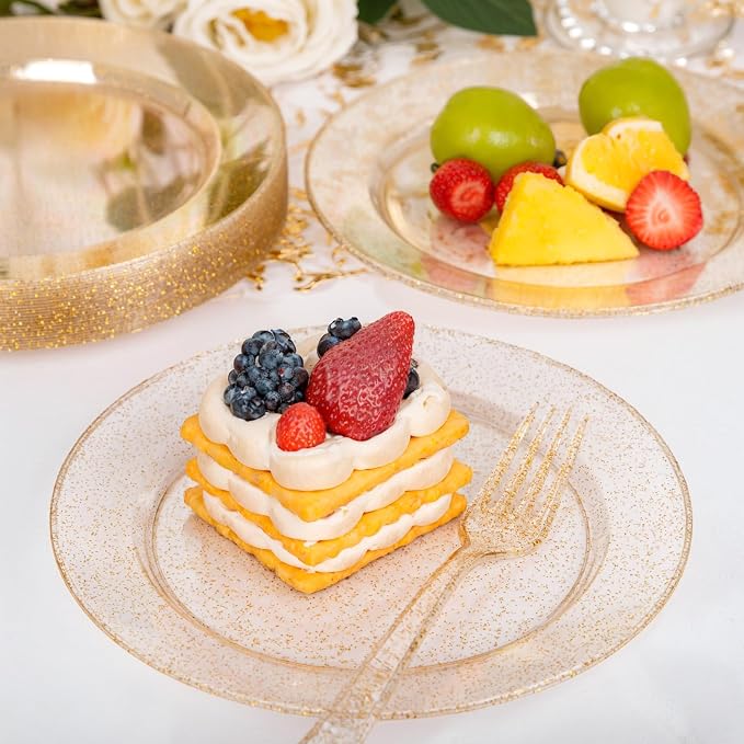 200 Pcs Gold Glitter Plastic Plates - Image 2