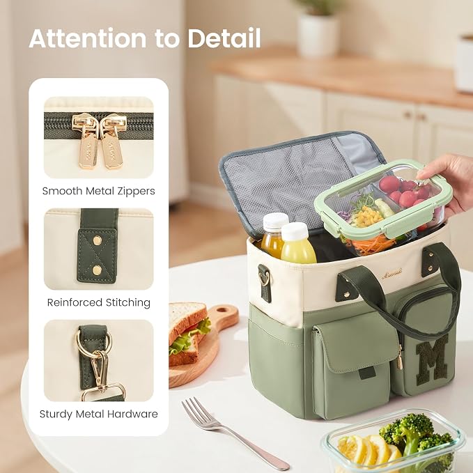 LOVEVOOK Insulated Lunch Bag for Women, Trendy Varsity Chenille Letter Lunch - Image 6