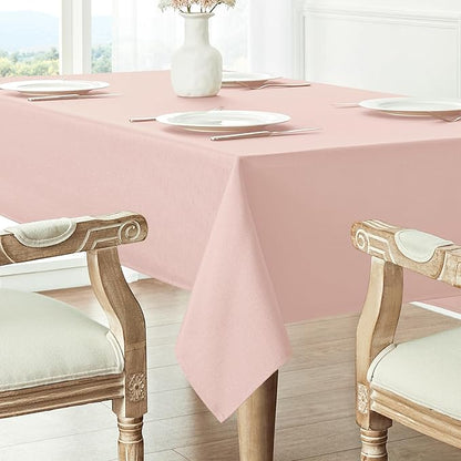 2 Pack Rectangle Tablecloth, 60x84 inch, Water Resistant Wrinkle Free Linen Textured Table Cloth Washable, Decorative Fabric Table Cover for Dining, Party and Camping, Pink