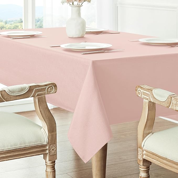 Rectangle 4 Feet Tablecloth 52x70 inch Linen Textured Table Cloth Stain and Wrinkle Resistant Washable Polyester, Decorative Table Cover Waterproof for Dining, Buffet and Camping, Pink