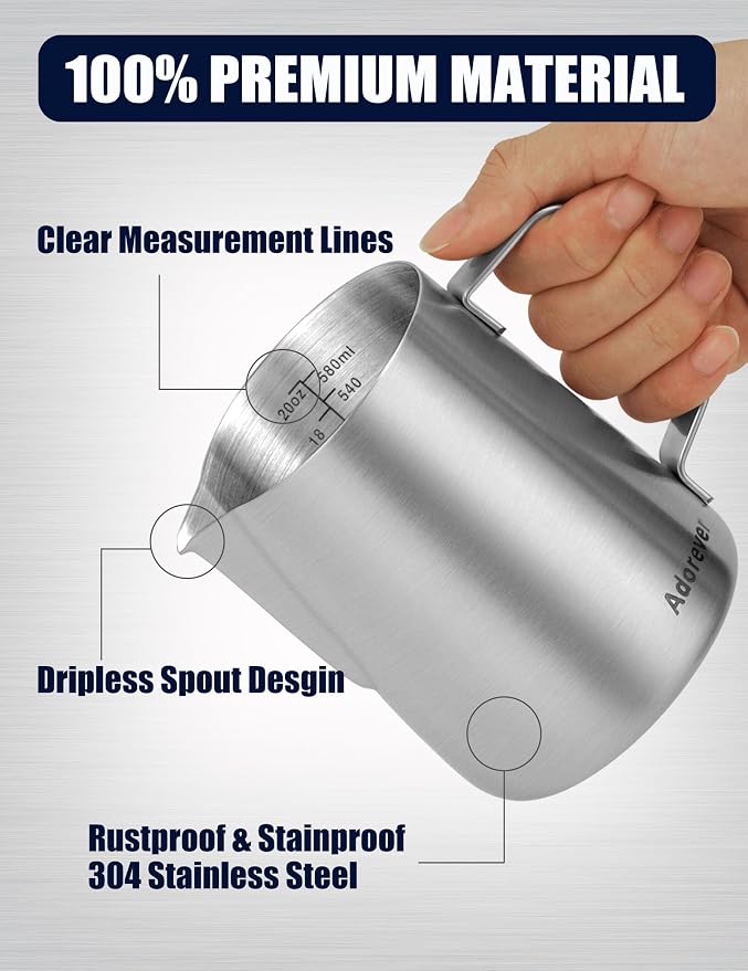 Milk Frothing Pitcher, 20oz Stainless Steel Milk Frother Cup Steaming Pitcher - Image 3