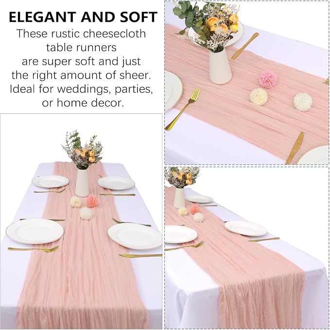 6 Pack Blush Pink Cheesecloth Table Runner 35 x 120 Inch | Boho Gauze Fabric - Image 4