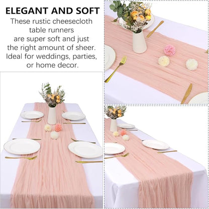6 Pack Blush Pink Cheesecloth Table Runner 35 x 120 Inch | Boho Gauze Fabric - Image 4