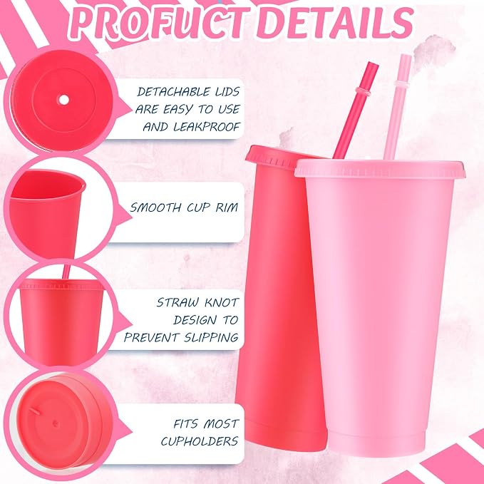 Skylety 24 Pcs Hot Pink Plastic Cups - Image 3