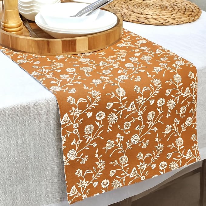 Floral Table Runner 72 Inches Long wih Flowers Botanical Design Rustic Vintage - Image 2