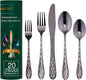 Hammered Silverware Set for 4, 20-Piece Black Flatware, 18/10 Stainless Steel by AJIEVWU-BESTFORYOU