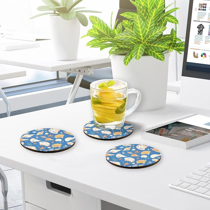 Seashells Different Shapes and Starfish Aesthetic Coaster 4 Pcs Corkboard - Image 7