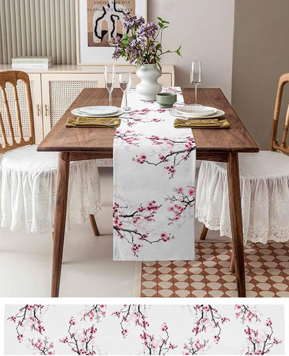 Pink Cherry Flowers Table Runners 72 Inches Long, Cotton Linen Fabric Table - Image 6