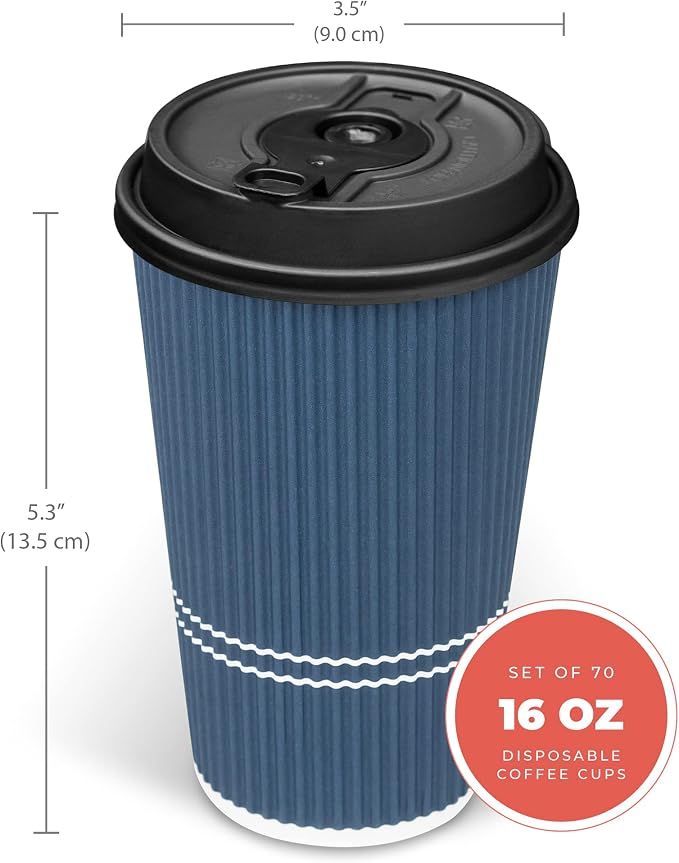 Disposable Coffee Cups With Lids - 16 oz To Go Coffee Cup. Large Travel Cups - Image 3