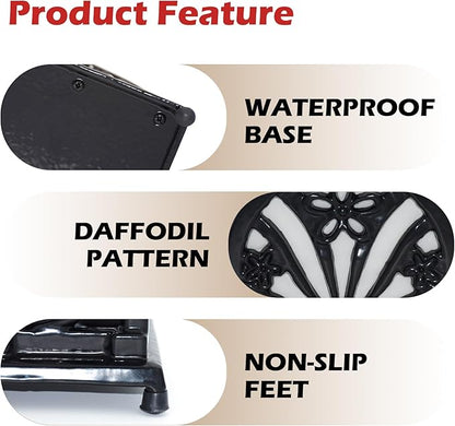 Napkin Holder for Table, Vintage Cast Iron Paper Napkins Tissue Dispenser with Daffodil Pattern for Kitchen Dining Room Countertop Decor, Black