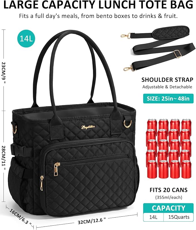 Lunch Box for Women Insulated Lunch Bag Quilted Soft Cooler Tote | 7 Pocket - Image 3