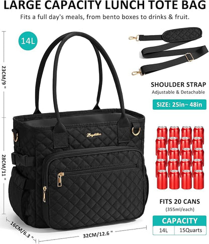 Lunch Box for Women Insulated Lunch Bag Quilted Soft Cooler Tote | 7 Pocket - Image 3