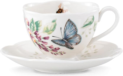 Lenox Butterfly Meadow Blue Porcelain Tea Cup and Saucer Set | Dishwasher safe by Lenox