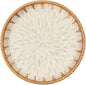 Round Rattan Tray with Mother of Pearl Inlay, Rattan Serving Tray with Wooden Base, Decorative Wicker Basket for Table Decor, Storage and Display of Coffee Bread Food Fruit (Leaf 2)