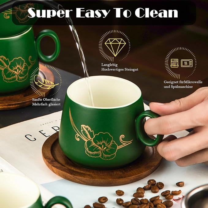 Yundu 10oz Cappuccino Cups & Wooden Saucers Set - Image 4