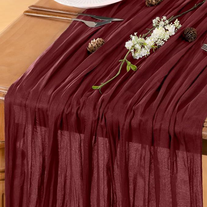 Burgundy Cheesecloth Table Runner 120 Inches 10 Ft Gauze Table Runner | Summer - Image 5