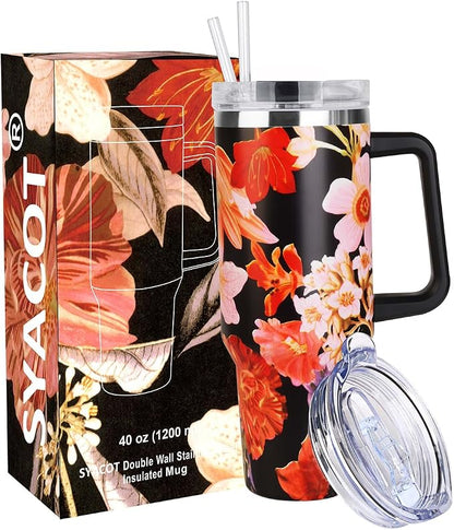 SYACOT 40 oz Tumbler with Handle and Straw Stainless Steel Insulated Tumbler by SYACOT