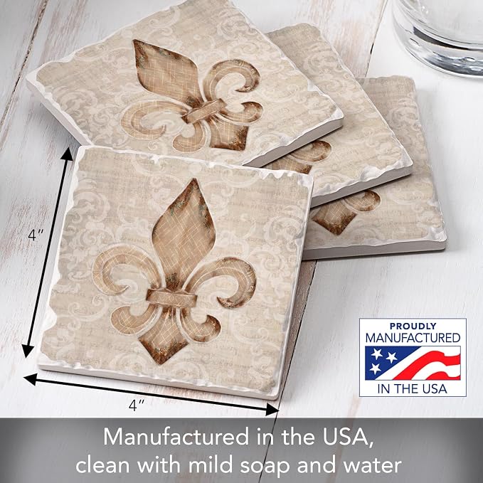 Thirstystone Fleur De Lis 4 Pack Tumbled Tile Stone Coasters | 4" Square - Image 6