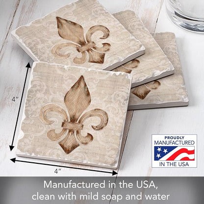 Thirstystone Fleur De Lis 4 Pack Tumbled Tile Stone Coasters | 4" Square - Image 6