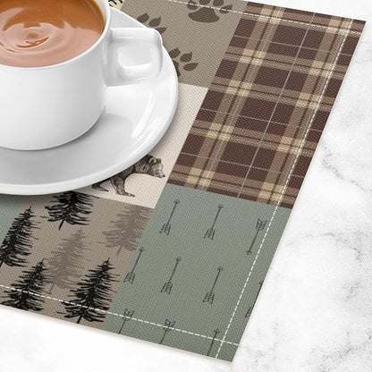 Rustic Bear Deer Placemats Wildlife Moose Forest Animal Cabin Lodge Heat-Resistant Linen Table Place Mats for Dining Kitchen Country Camp Style Farmhouse Decor 12x18 in 6 PCS, Countryside-6