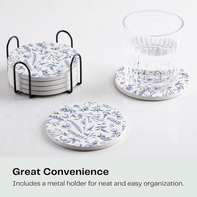 Set of 6 Floral Blue and White Coasters - Image 5