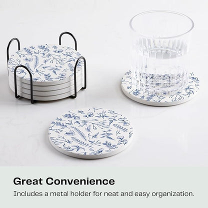 Set of 6 Floral Blue and White Coasters - Image 5