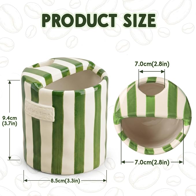 10oz Ceramic Coffee Mug with Sip Hole, Striped Espresso Cups - Image 4