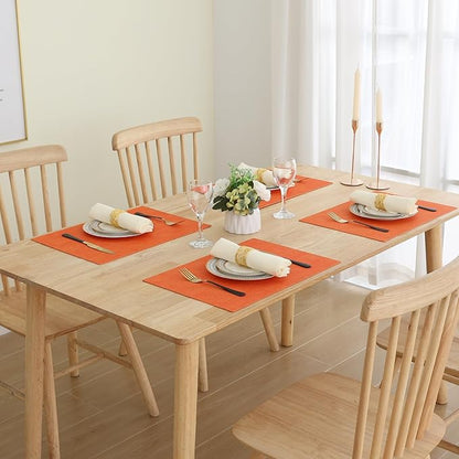 Homaxy Faux Leather Heat Resistant Placemats for Dining Table Set of 6, Waterproof Wipeable Washable PU Table Mats, Easy to Clean Anti-Slip Place Mats, 11.8" x 17", Orange