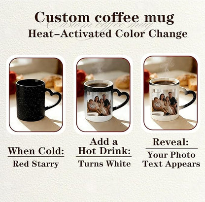 Custom Color Changing Mug,Personalized Photo Logo Text Print,Hidden Image Shows with Hot Drinks,Heart Shaped Handle Ceramic Coffee Cup,Home Office,for Valentine's Day (Black Starry)