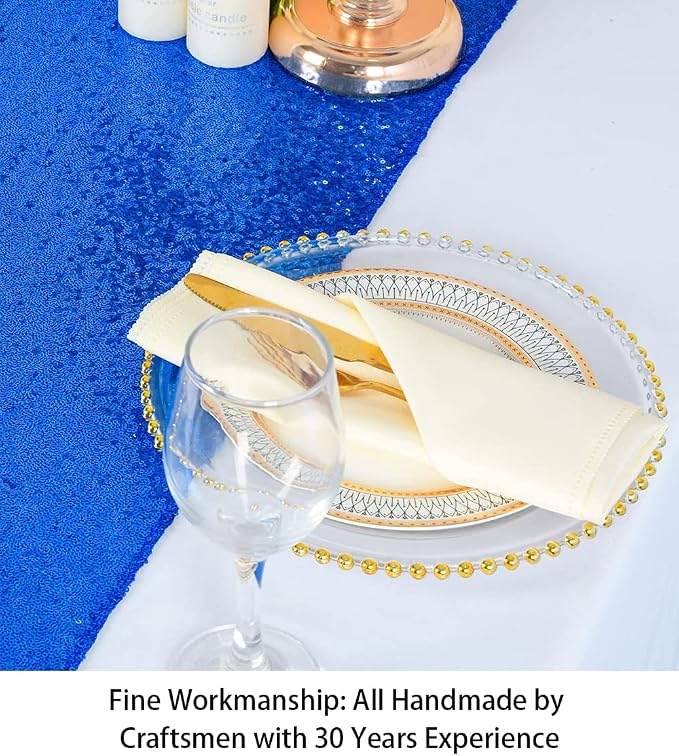 ShinyBeauty 12x72-Inch Royal Blue Rectangle-Sequin Table Runner - Image 3