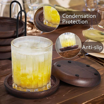 Wood Coasters Set of 6 with Holder - Image 3