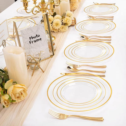 200 Pcs Clear Gold Plastic Plates - Image 6