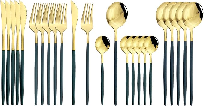 JASHII Flatware Serving Set 24 Piece, Stainless Steel Silverware Set, Modern by JASHII