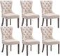 KCC Velvet Dining Chairs Set of 6, Upholstered High-end Tufted Dining Room Chair with Nailhead Back Ring Pull Trim Solid Wood Legs, Nikki Collection Modern Style for Kitchen, Beige