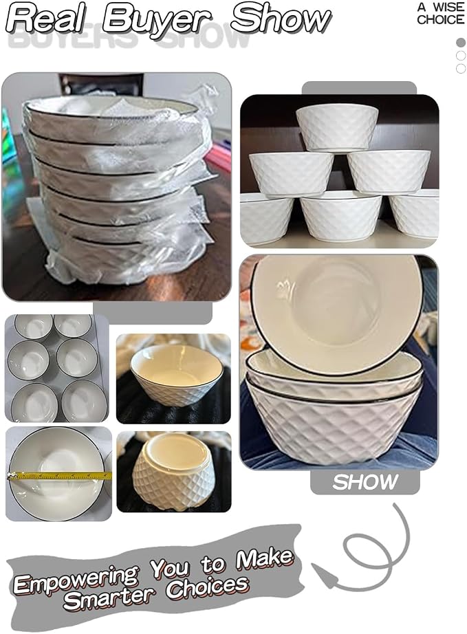 Yeacccng Ceramic Soup Bowls Set of 6, 30 Oz White Cereal Bowls, 6 inch Small - Image 12