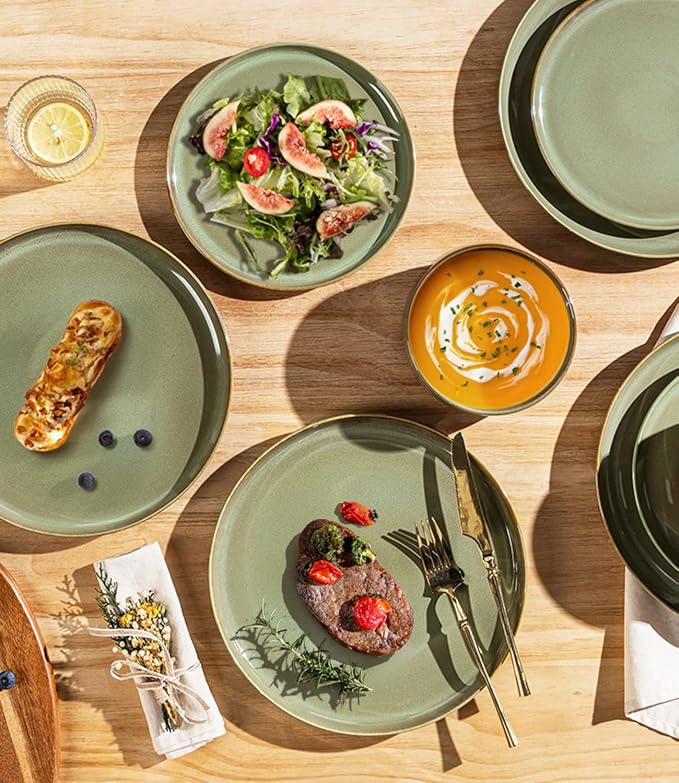Ceramic Dinnerware Set for 6, 18-Piece Plates and Bowls Set | Lightweight - Image 3