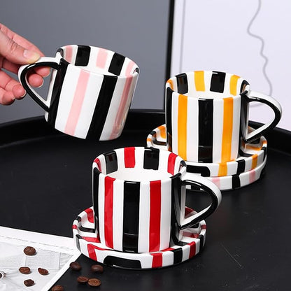 Espresso Cups Ceramic Coffee Mug Series European Striped Dot Coffee Cup And - Image 4