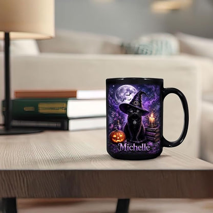 Hyturtle Personalized Halloween Black Cat Mug, Custom Name Gift - Image 6