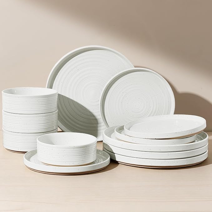 Stoneware Dinnerware Set for 4, Plates and Bowls by FamiwarePremium