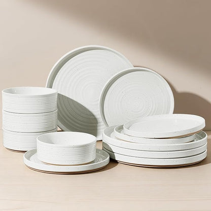 Stoneware Dinnerware Set for 4, Plates and Bowls by FamiwarePremium