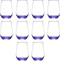 DISCOUNT PROMOS 10 Vaso Silicia Stemless Wine Glasses Set, 16 oz. - Clear, Orb-Like, Thick base - Purple