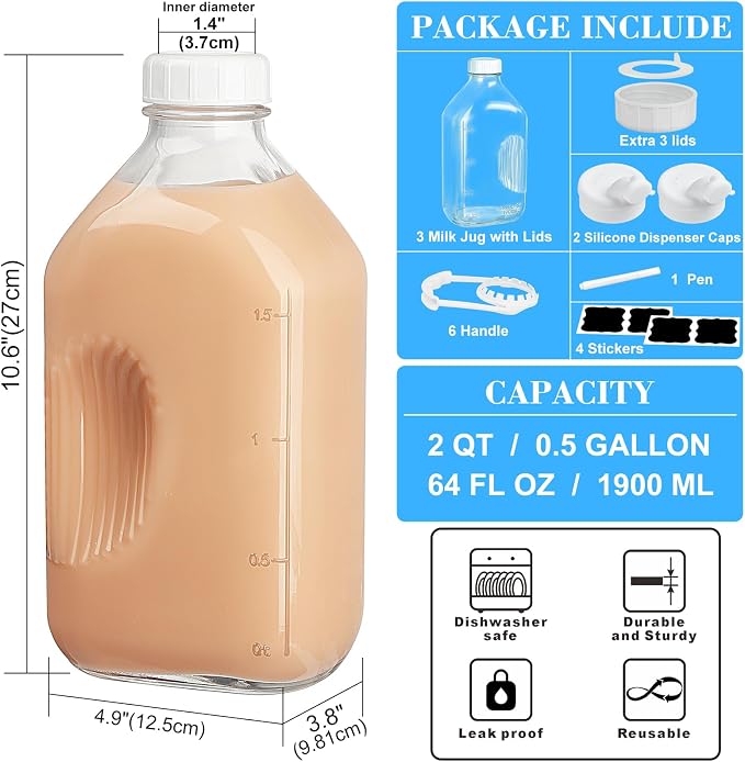 Syntic 3 Pack 64 Oz Glass Milk Bottles - Image 4