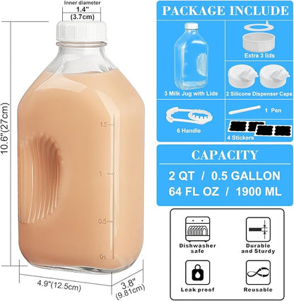 Syntic 3 Pack 64 Oz Glass Milk Bottles - Image 4