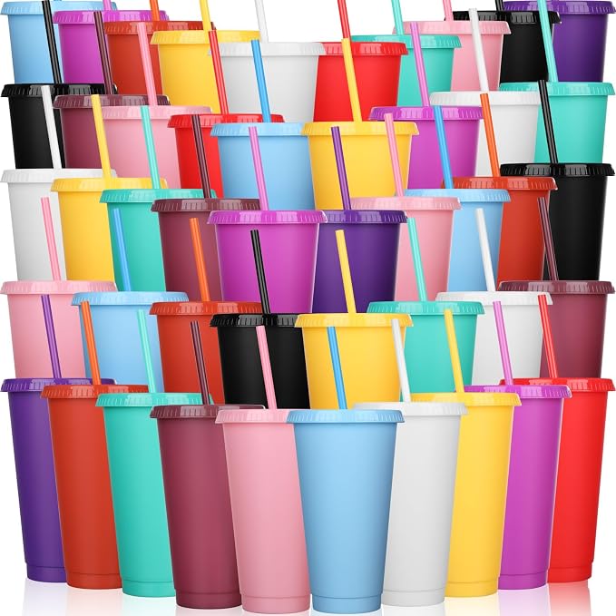 Honeydak 100 Pack Tumbler with Straw and Lid Bulk Cups by Honeydak