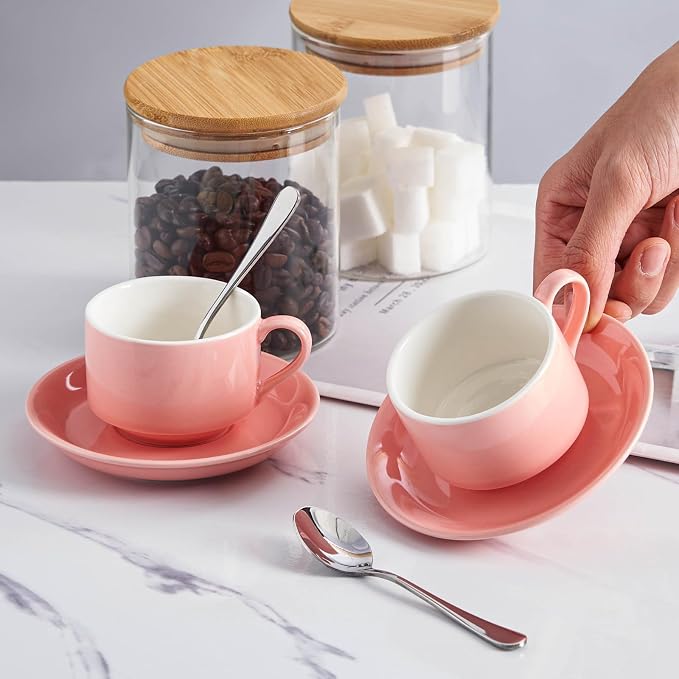 2.5 OZ Stackable Espresso Cups Set of 4, Porcelain Espresso Cups | White Coffee - Image 5