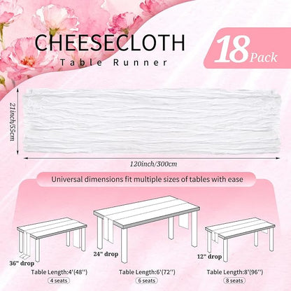18 Pack Cheesecloth Table Runner 10FT White Table Runner Boho Gauze Cheese - Image 2
